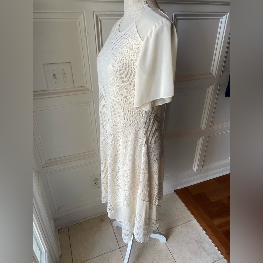 ❌SOLD❌ ALCHEMY THREAD SMALL IVORY CREAM PATCHWORK ASYMMETRICAL SHARK BITE HEM - Picture 2 of 7